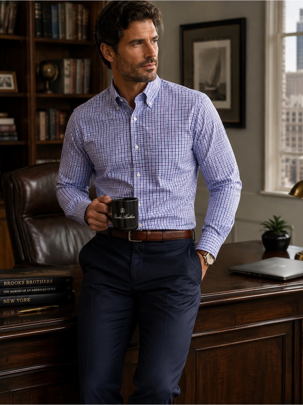 Brooks Brothers Men's Purple and Blue Plaid Shirt